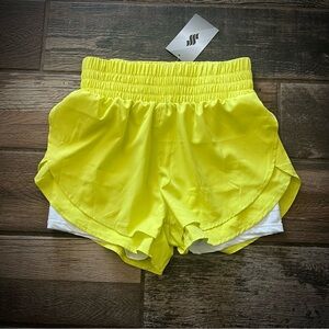 Soothfeel Bright Yellow Athletic Shorts with inner shorts layer M